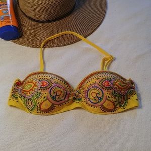 NWOT Yellow Pattern Bikini Top